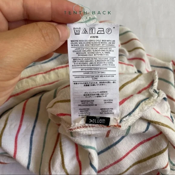 VOLCOM Multi Stripe Girls Button Down Top | L / 14 - Picture 11 of 13